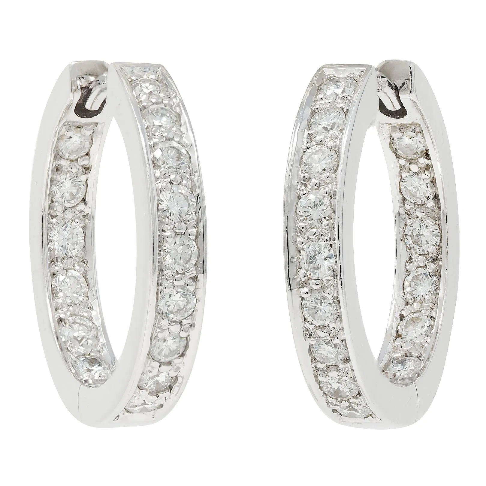 0.90 CTW Diamond 18 Karat White Gold Inside Outside Hoop Earrings