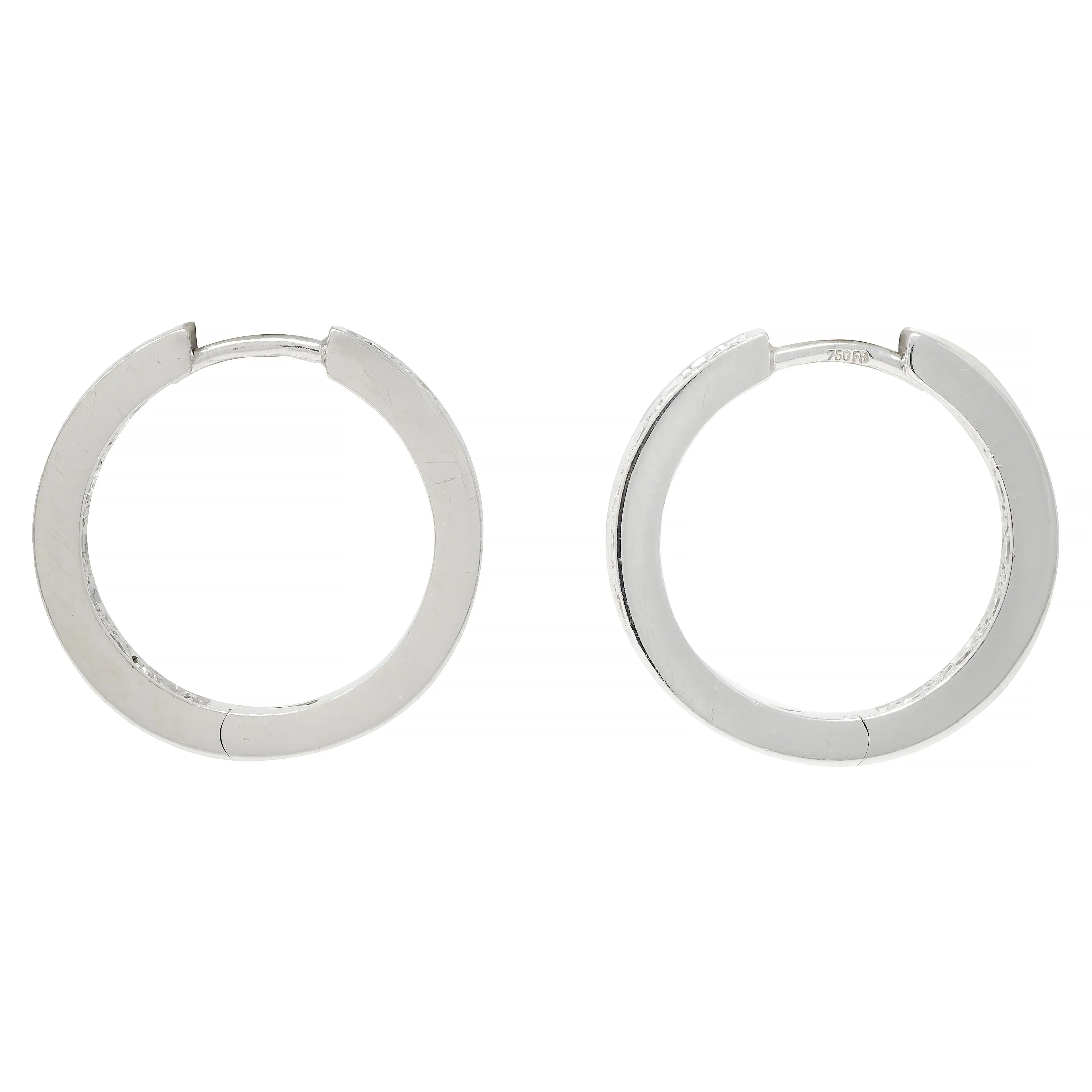 0.90 CTW Diamond 18 Karat White Gold Inside Outside Hoop Earrings