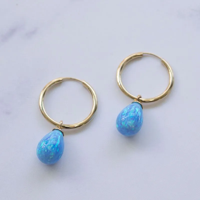 14K Gold 18mm Gemstone Hoop Earrings