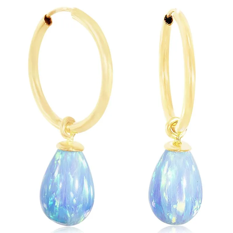 14K Gold 18mm Gemstone Hoop Earrings