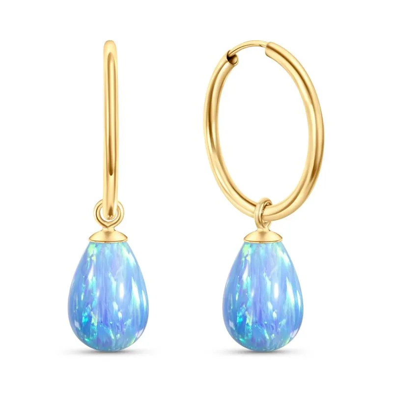 14K Gold 18mm Gemstone Hoop Earrings