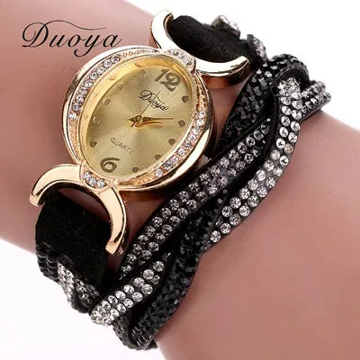 9 colors Arrive Casual Bracelet watches Women Ladies Watch Round Analog Quartz Clock Bling Crystal Relogio Gift