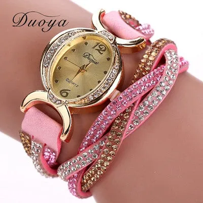 9 colors Arrive Casual Bracelet watches Women Ladies Watch Round Analog Quartz Clock Bling Crystal Relogio Gift