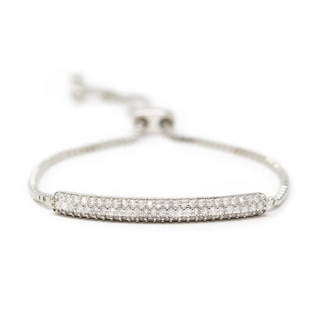 Adjustable Rhodium Plated Bracelet with CZ Pave