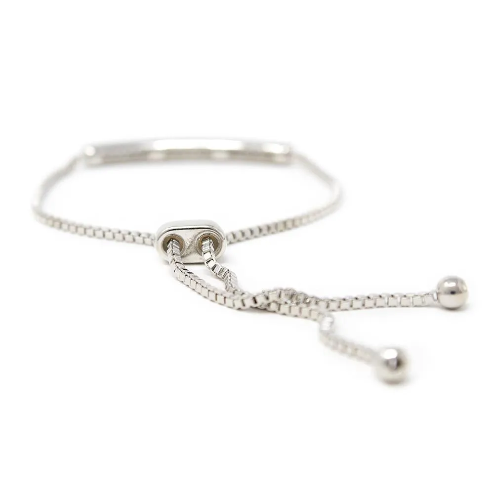 Adjustable Rhodium Plated Bracelet with CZ Pave