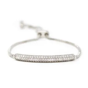 Adjustable Rhodium Plated Bracelet with CZ Pave