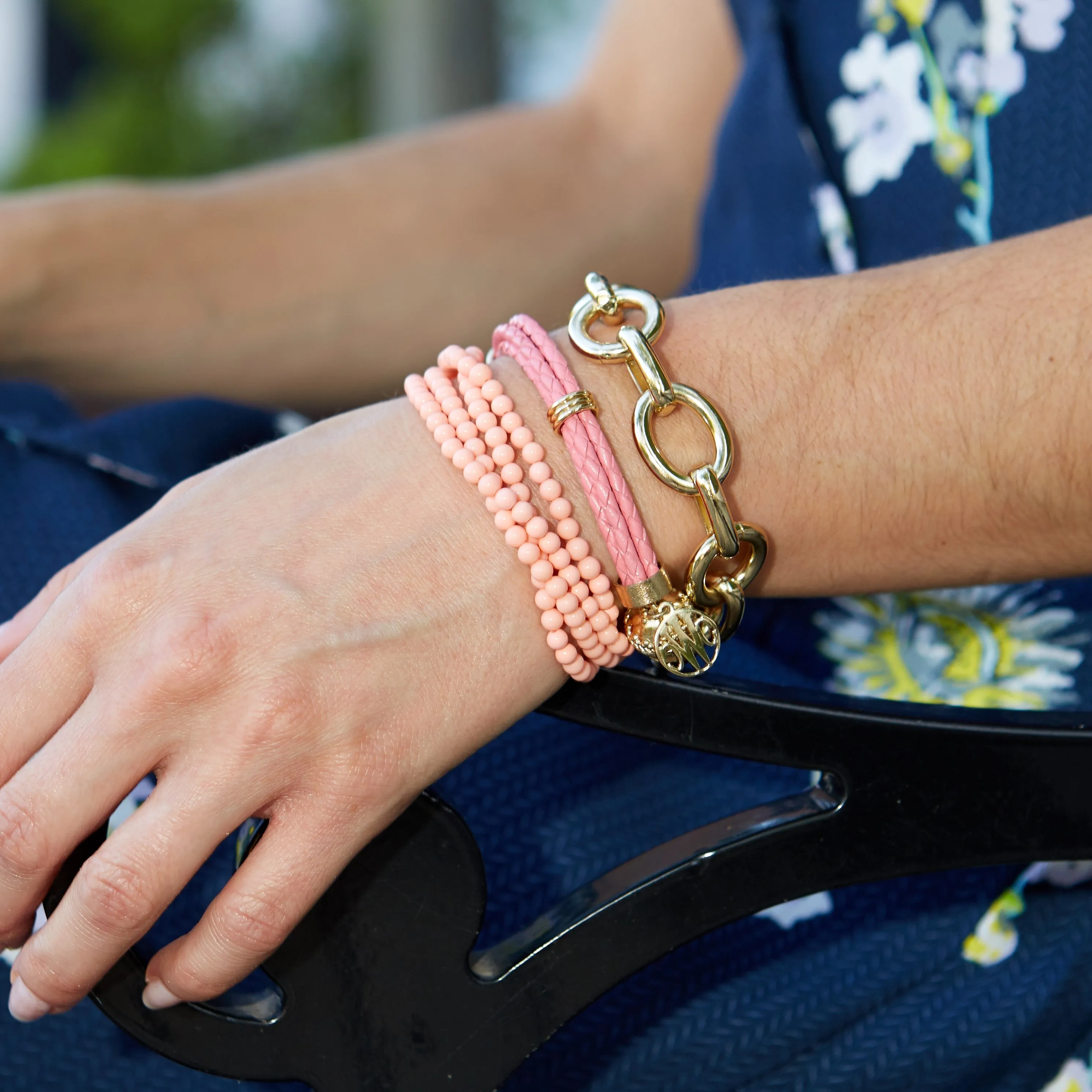 Watermelon Pink Braided Leather Aspen Bracelet