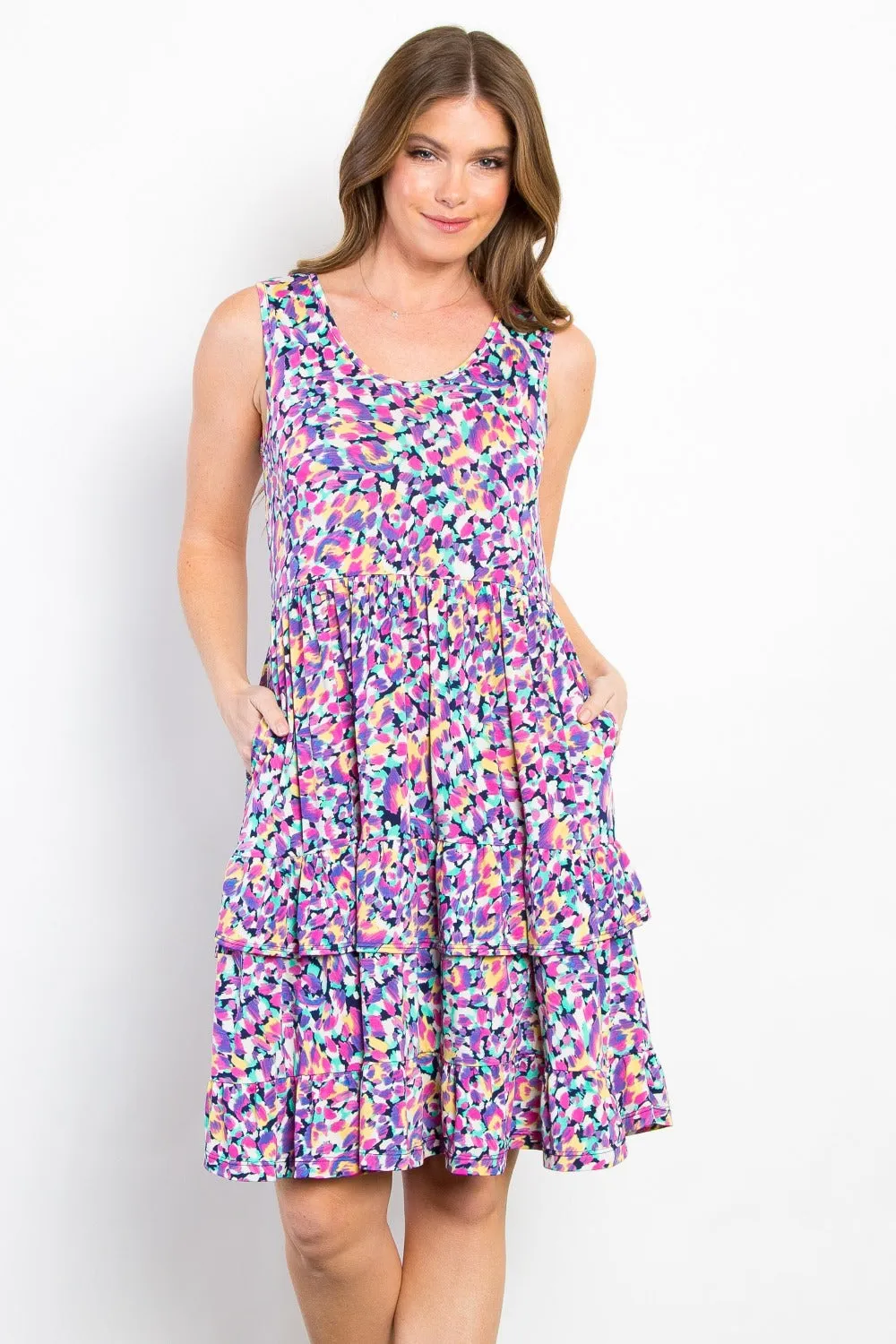 Full Size Print Wrinkle-Free Ruffled Dress Stage