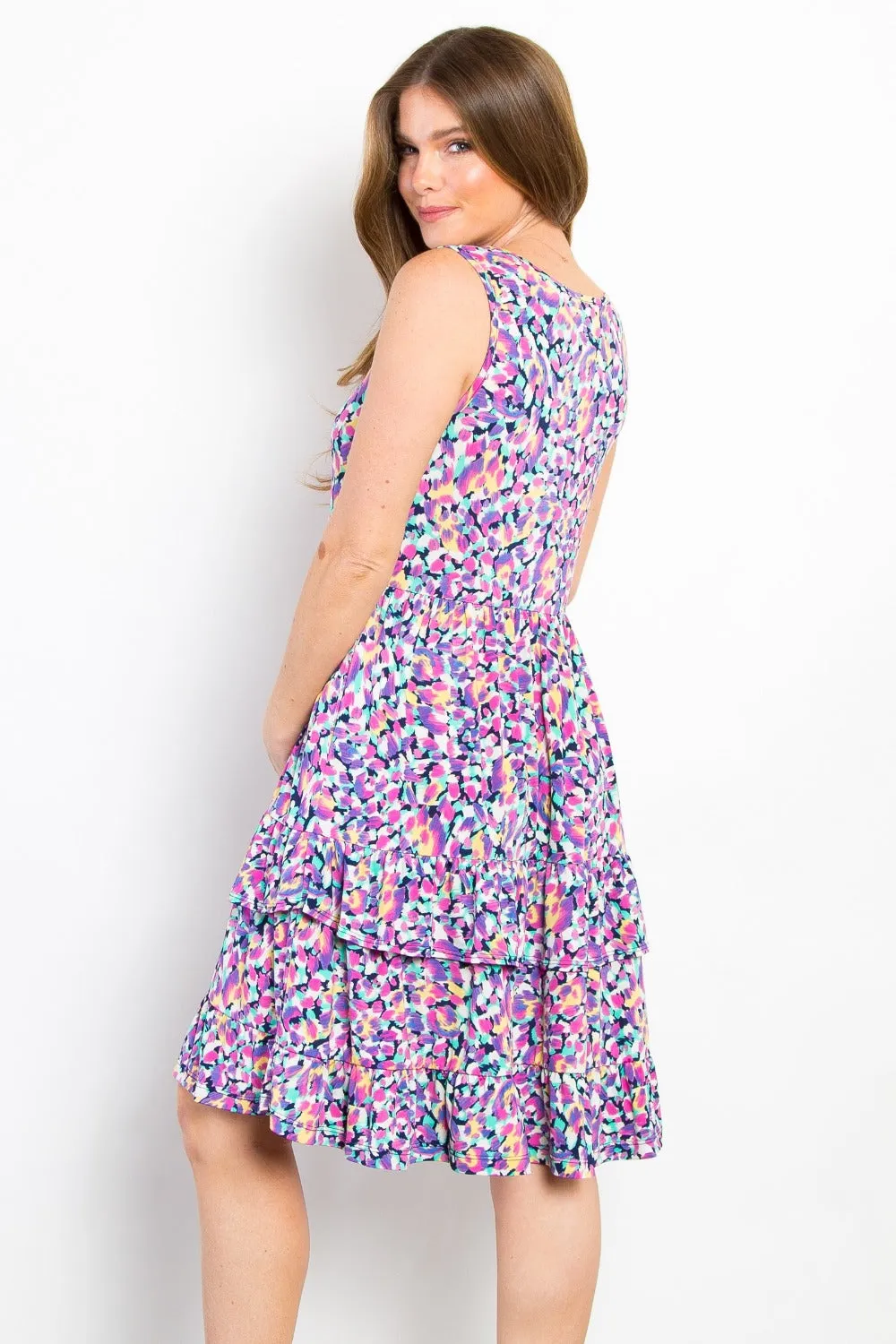 Full Size Print Wrinkle-Free Ruffled Dress Stage