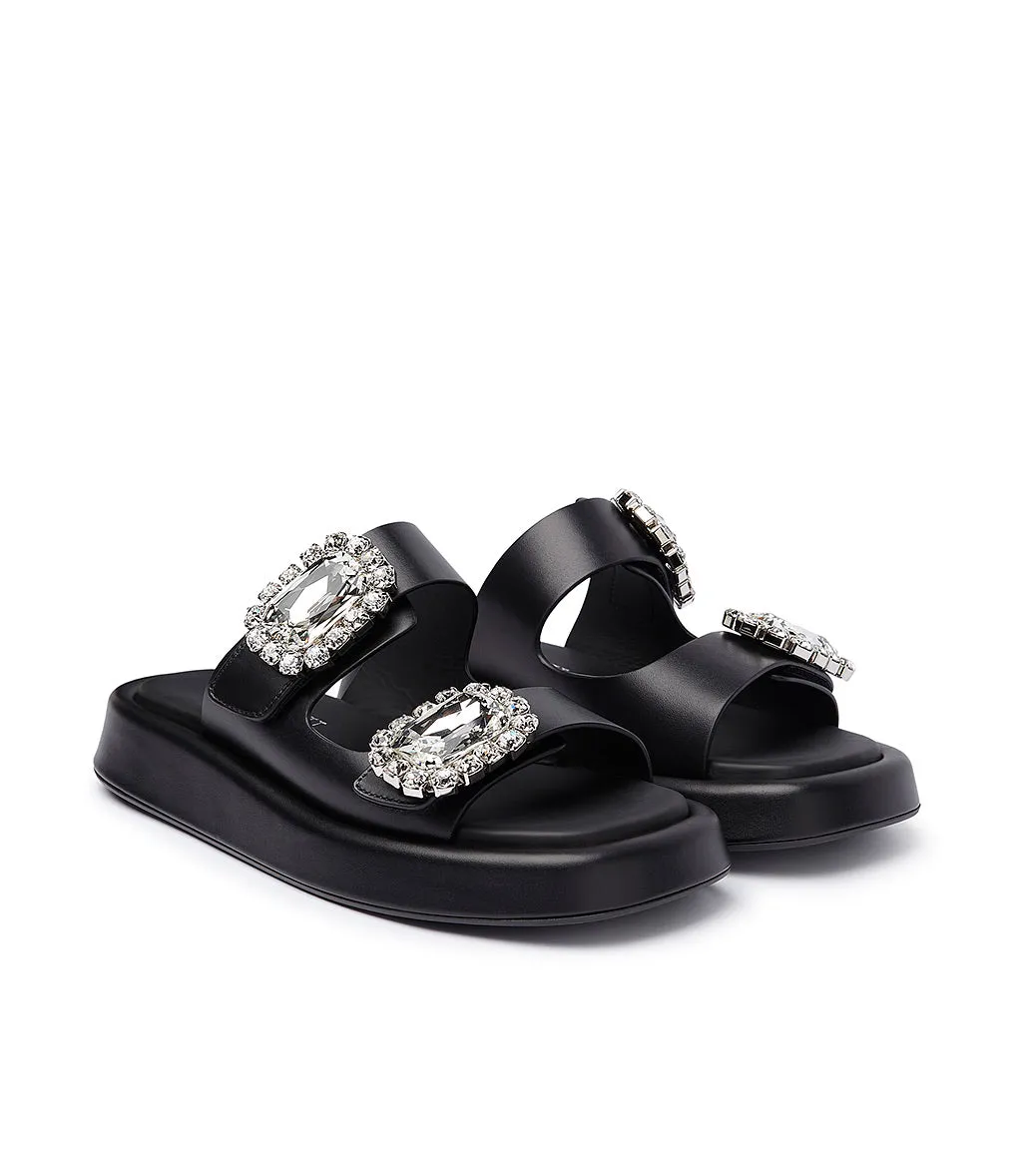 Black Leather Bijoux Sandals