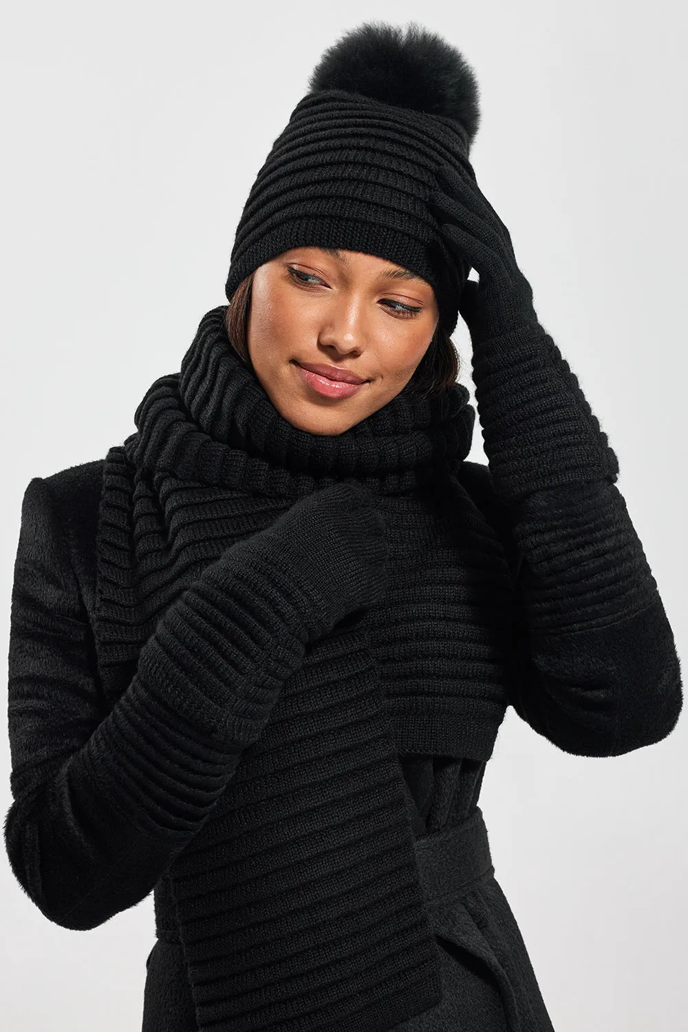 Sentaler Black Ribbed Scarf