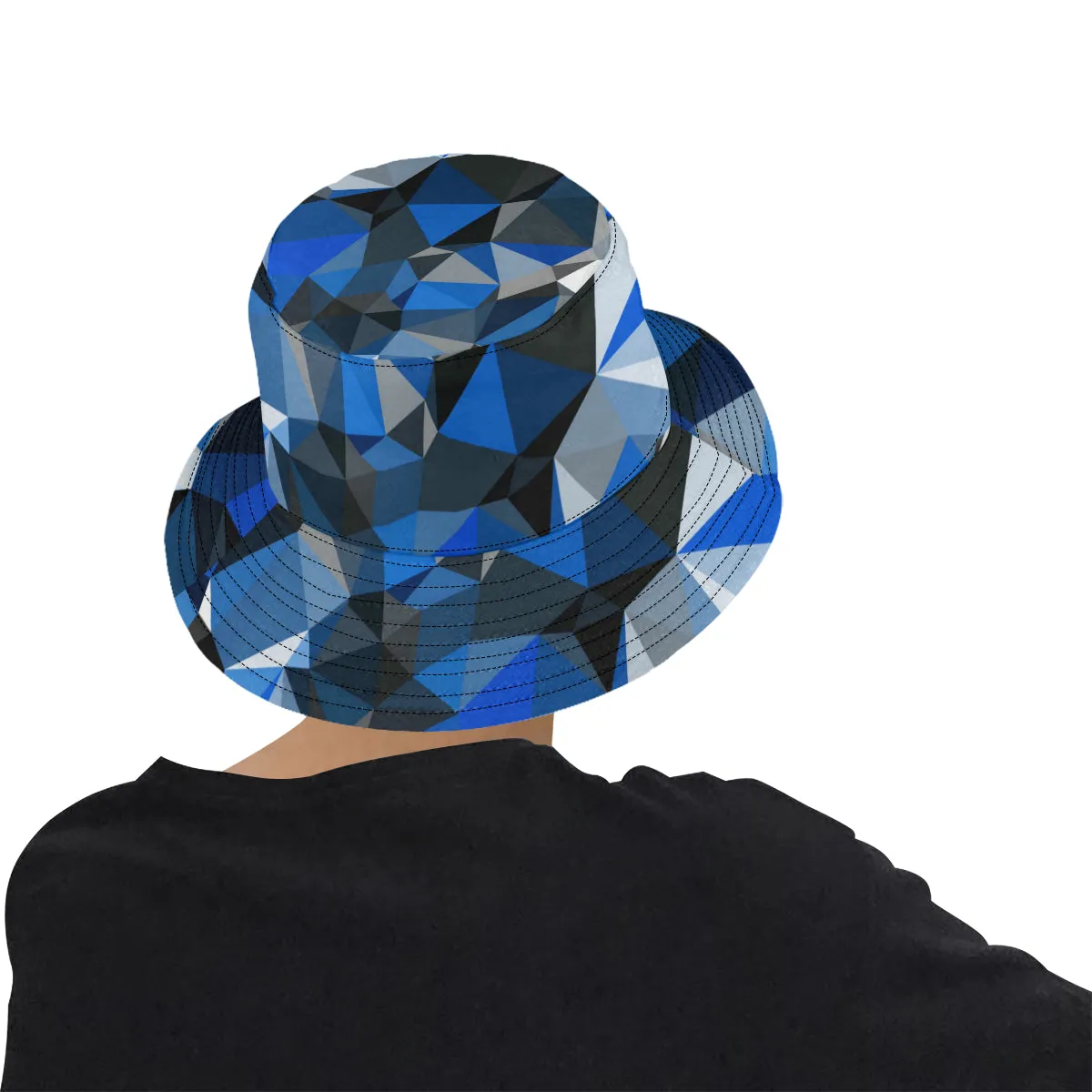 Blue and Black Geometric Print Bucket Hat