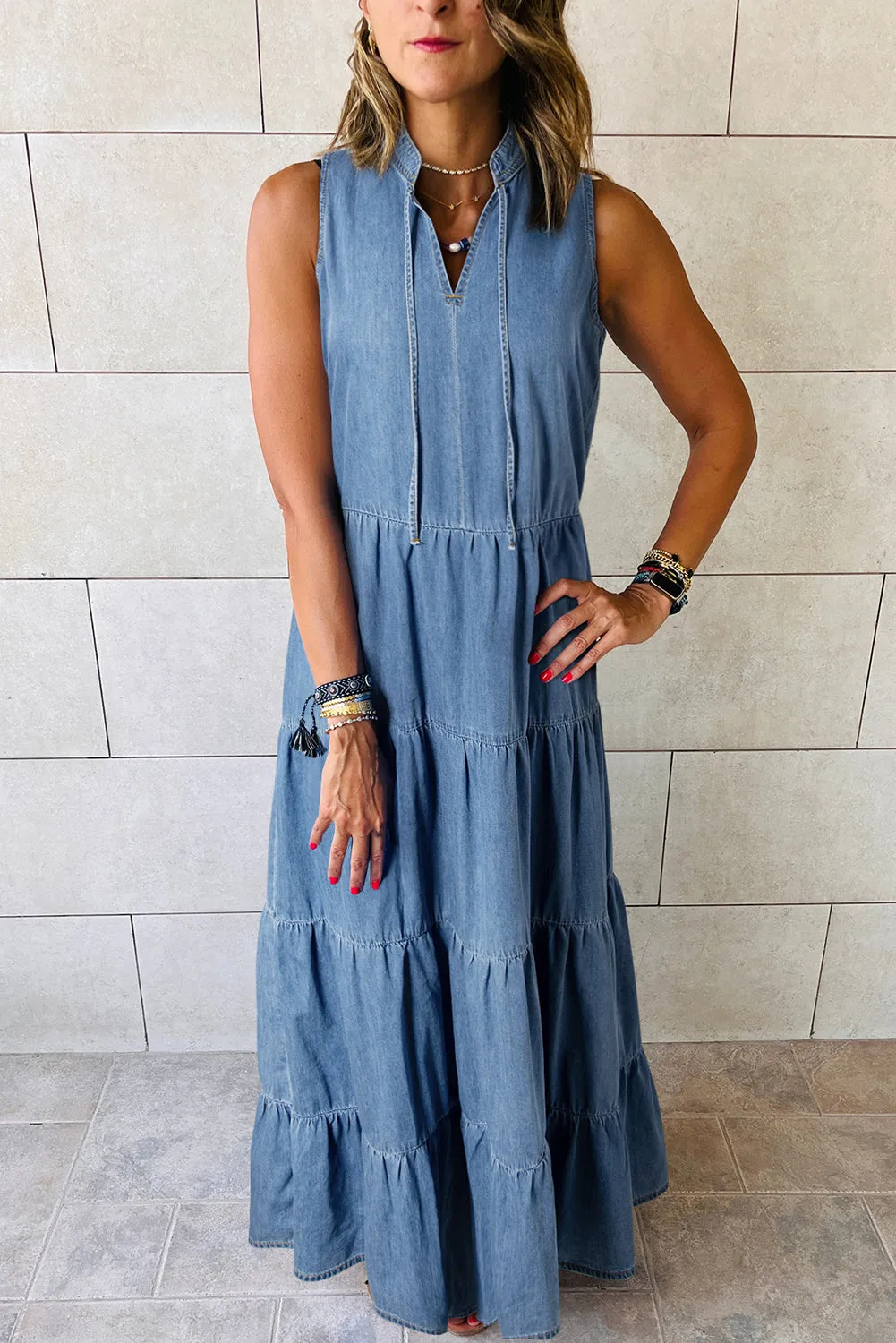 Blue Sleeveless Maxi Dress