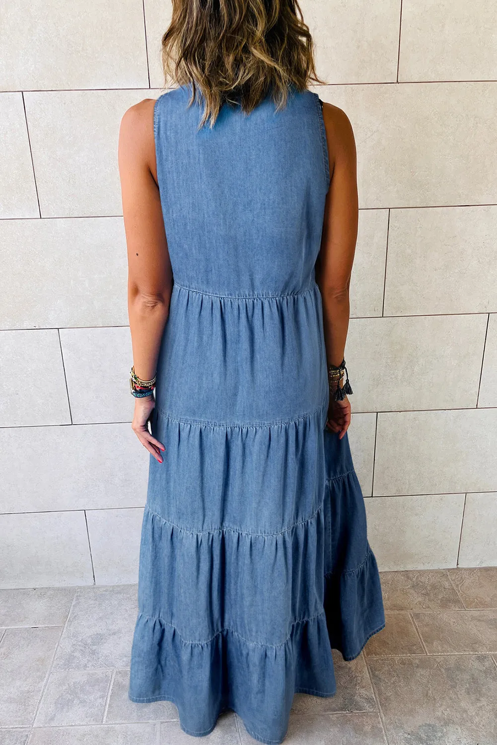 Blue Sleeveless Maxi Dress