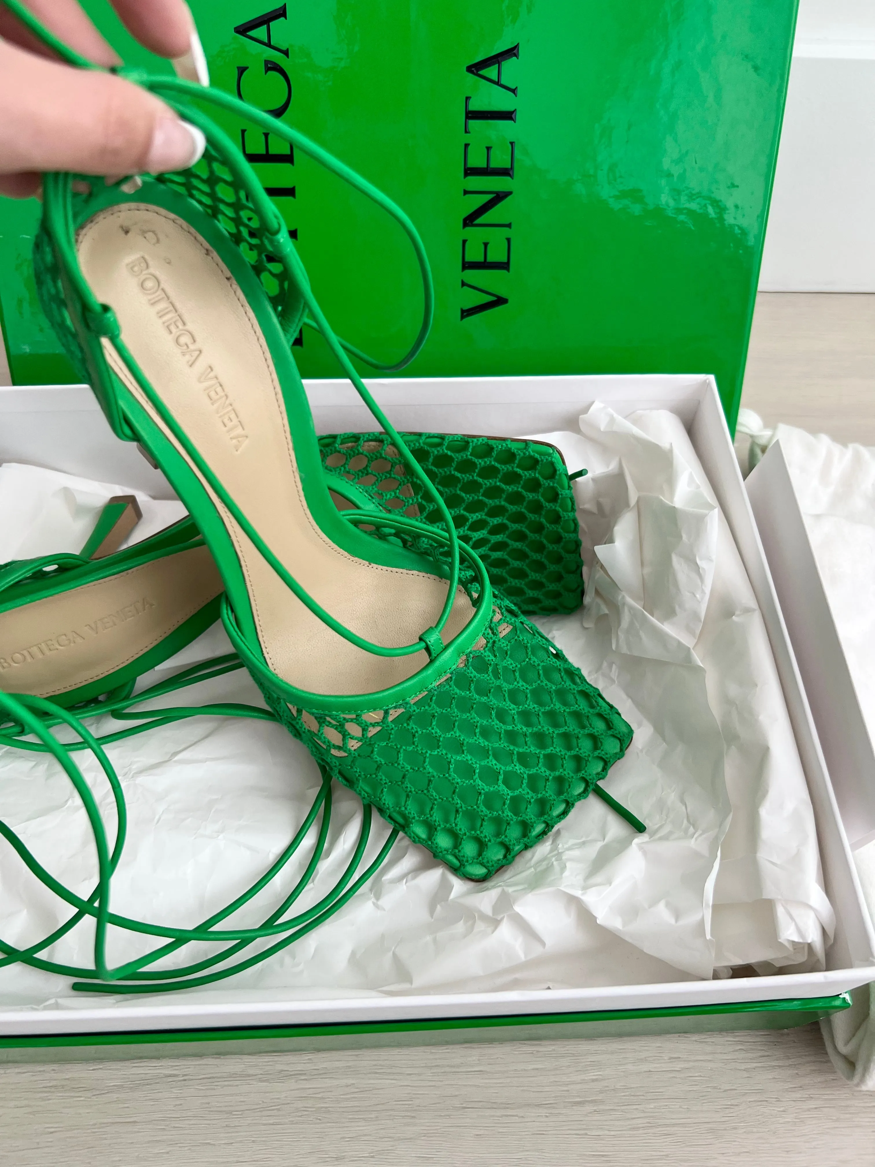 Green Stretch Heels by Bottega Veneta