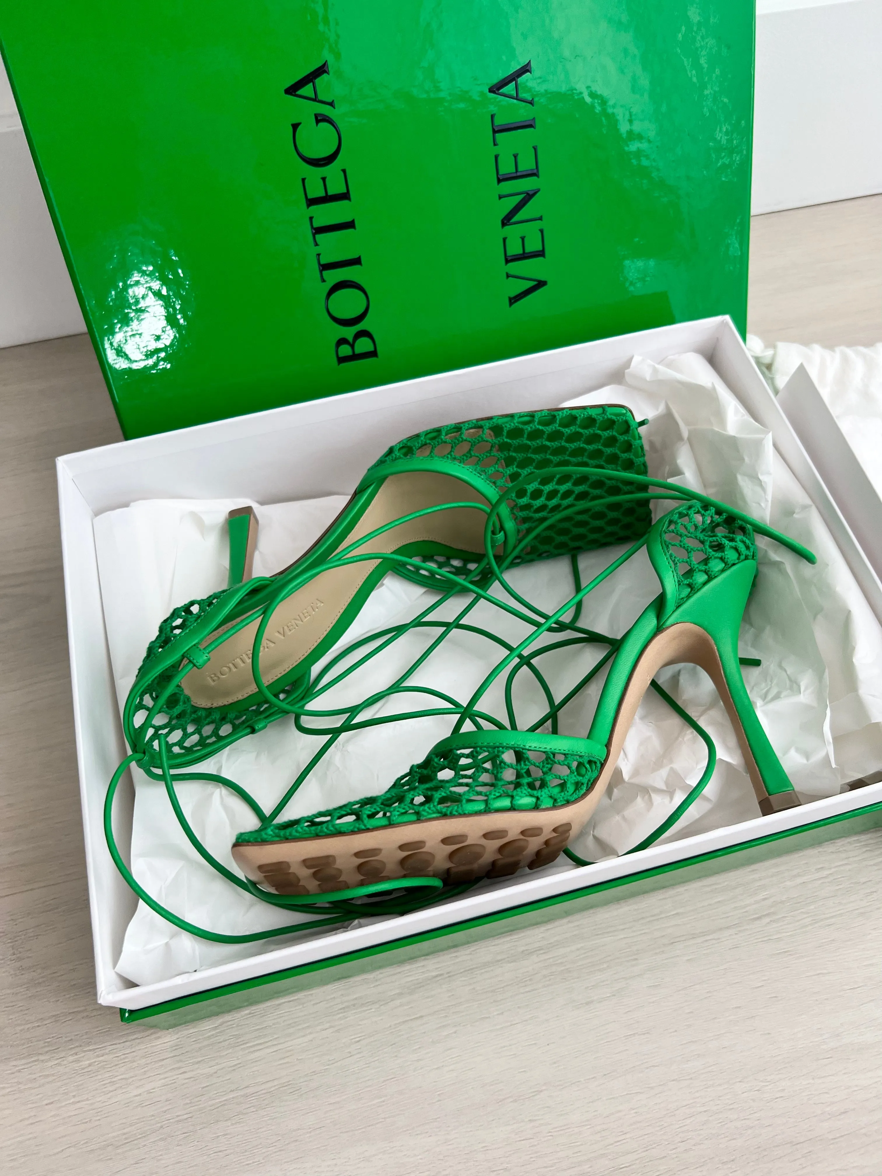 Green Stretch Heels by Bottega Veneta