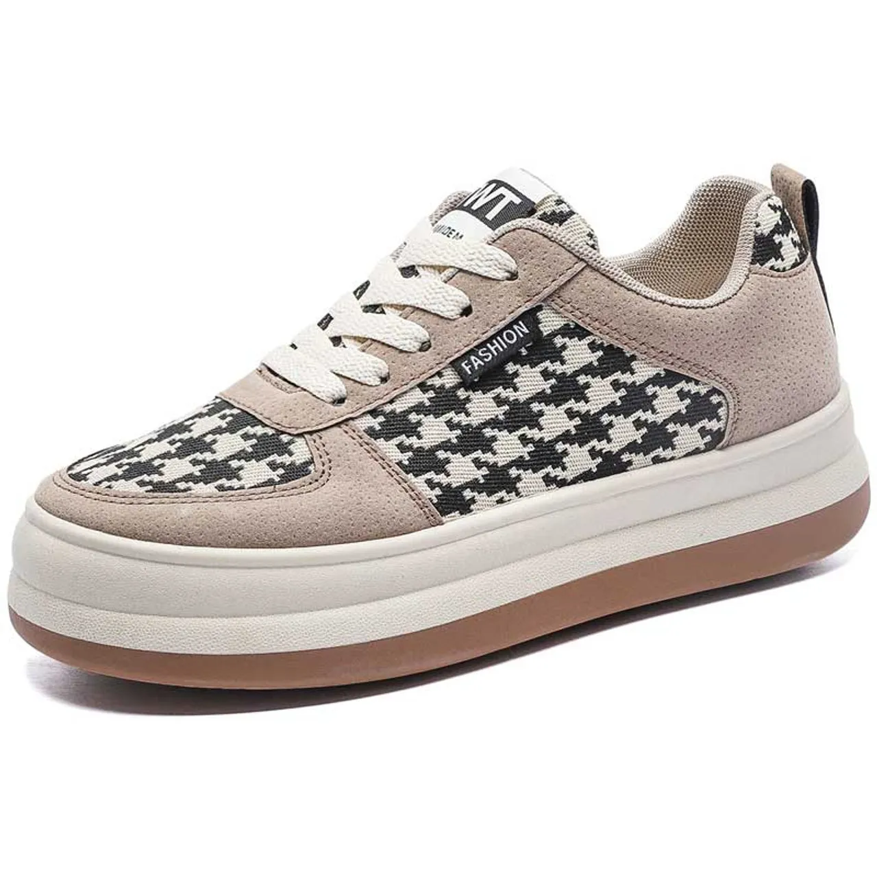 Brown Chidori Pattern Lace-Up Sneaker