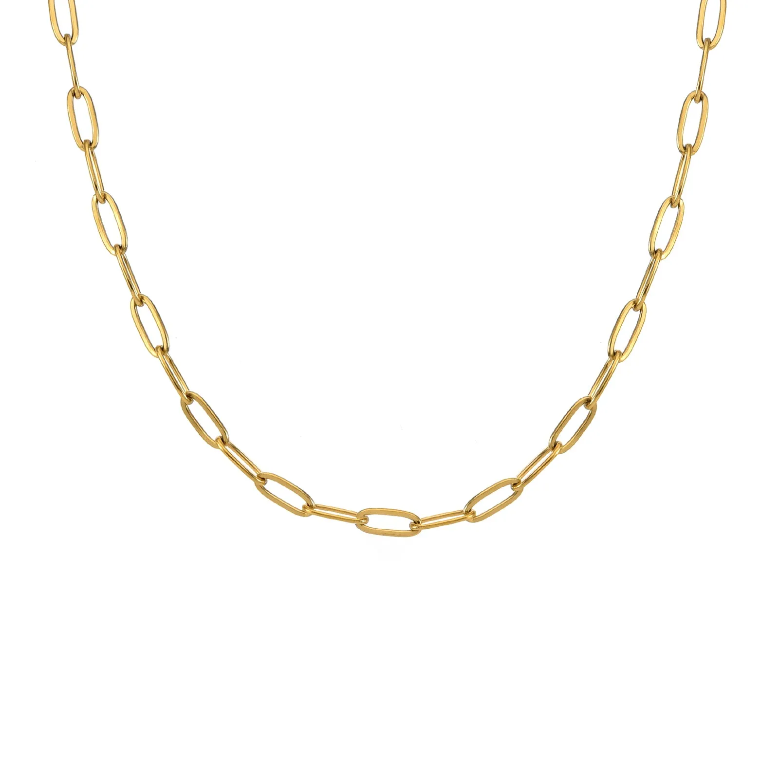 Gold Plated Stainless Steel Oval Paperclip Link Chain Necklace with 2 Clasps