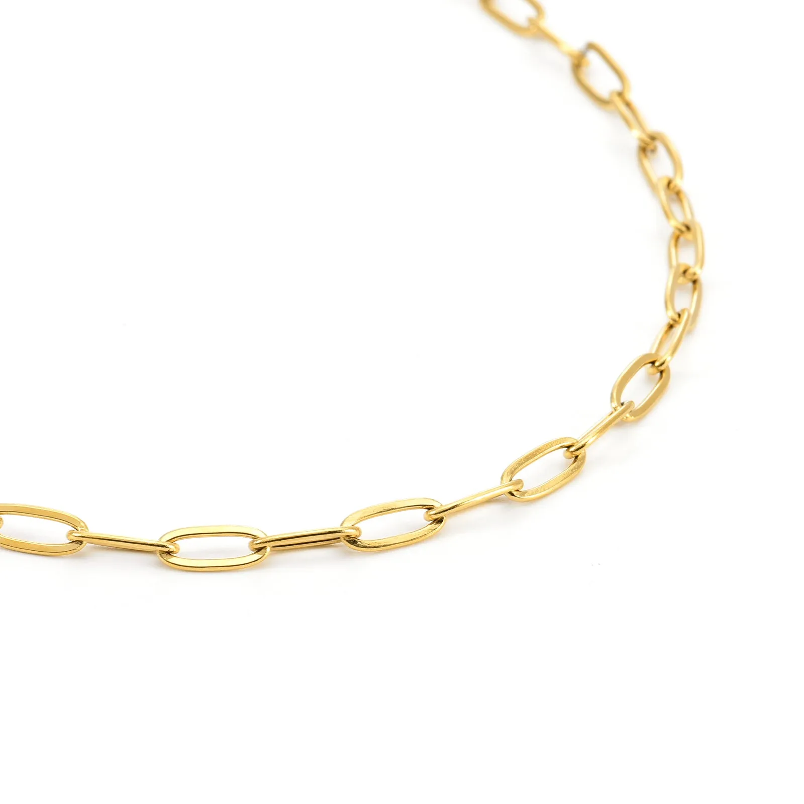 Gold Plated Stainless Steel Oval Paperclip Link Chain Necklace with 2 Clasps