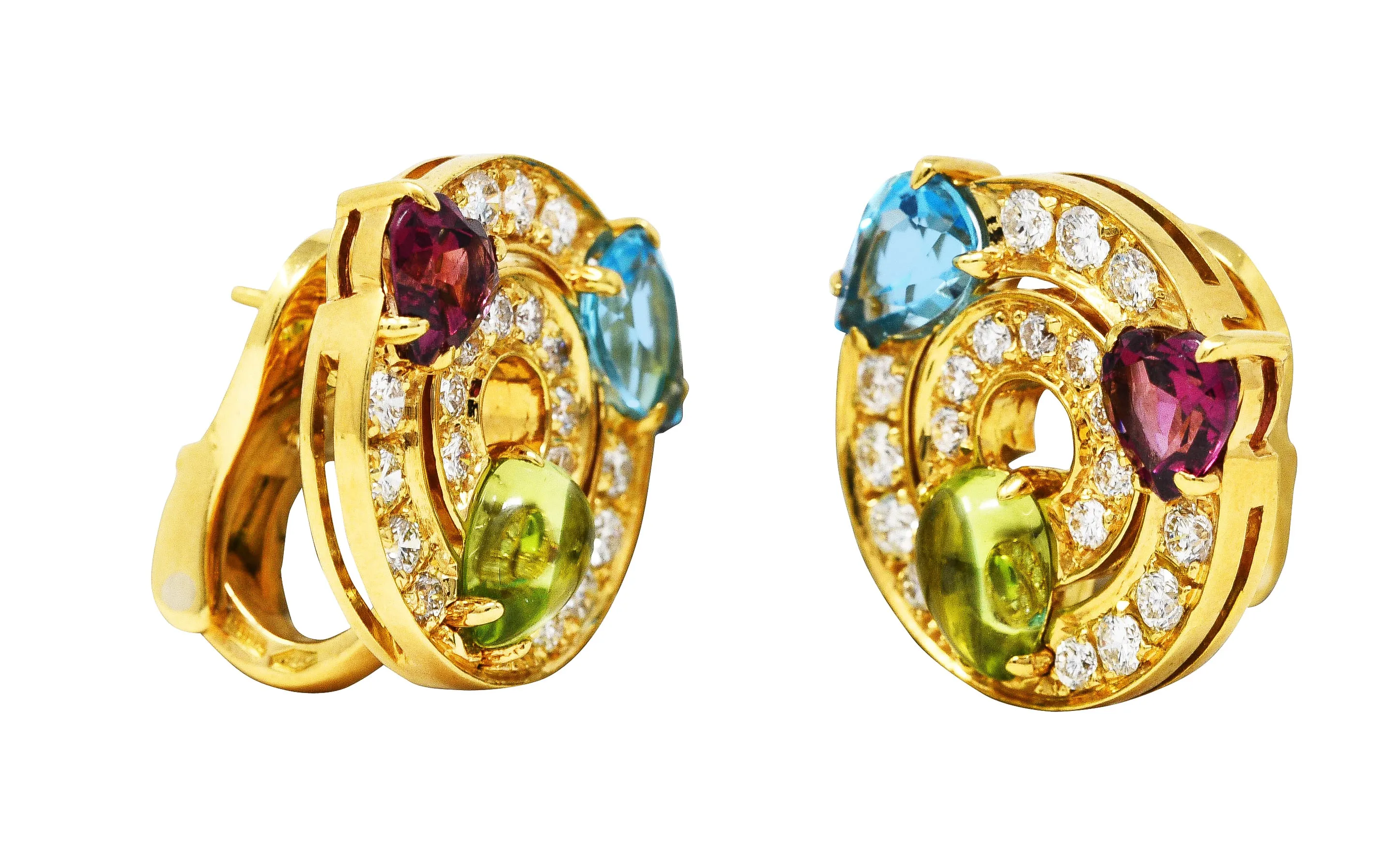 Bulgari Peridot Blue Topaz Garnet Diamond 18 Karat Yellow Gold Allegra Gemstone Earrings