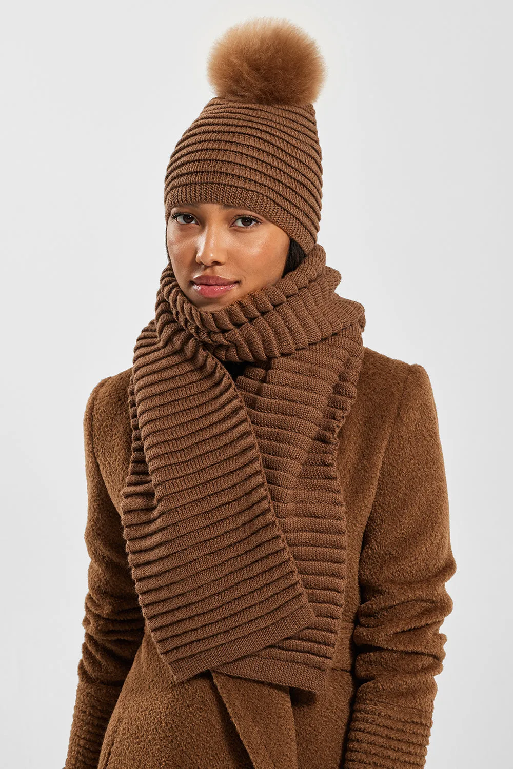 Sentaler Caramel Ribbed Scarf