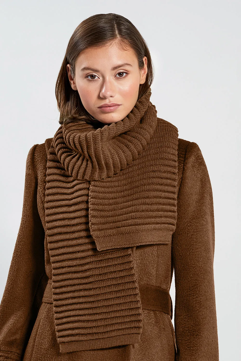 Sentaler Caramel Ribbed Scarf