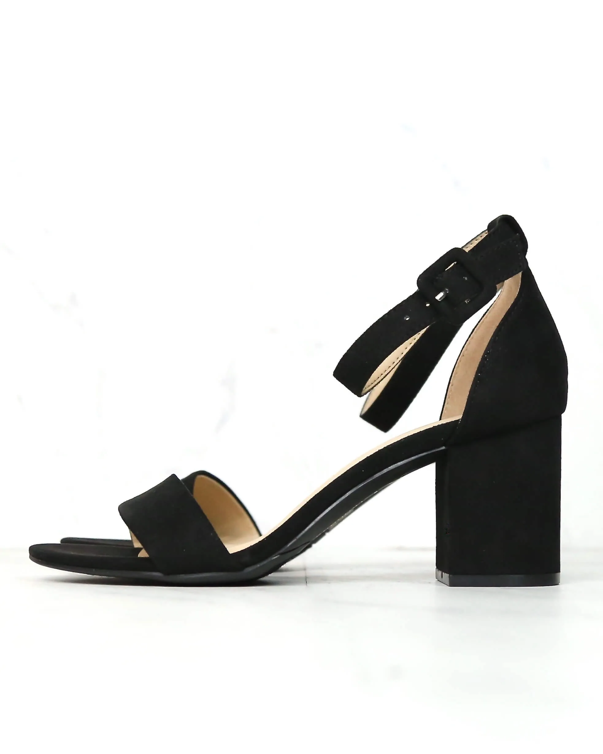 Black Jody Suede Ankle Strap Heels by Chinese Laundry