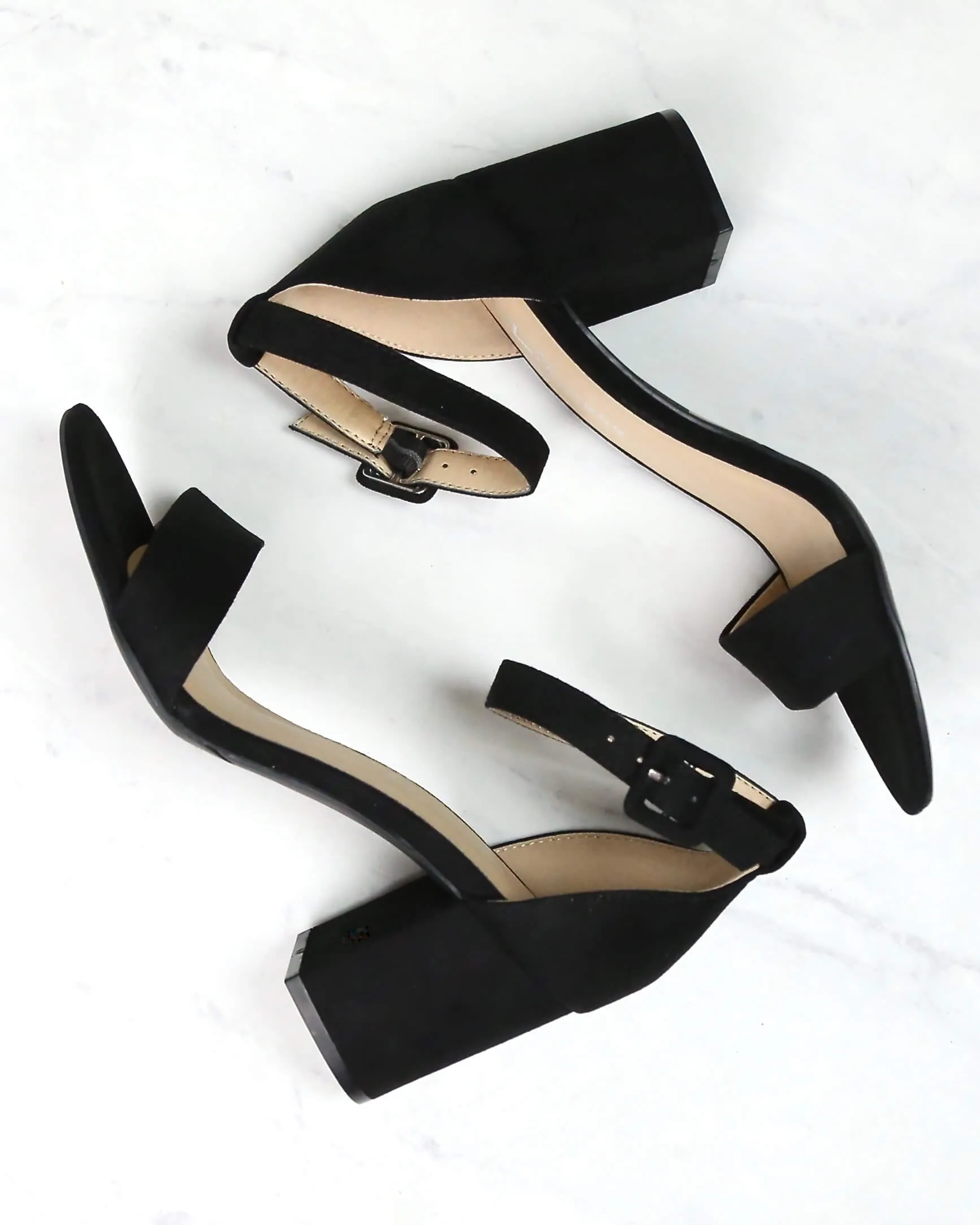 Black Jody Suede Ankle Strap Heels by Chinese Laundry