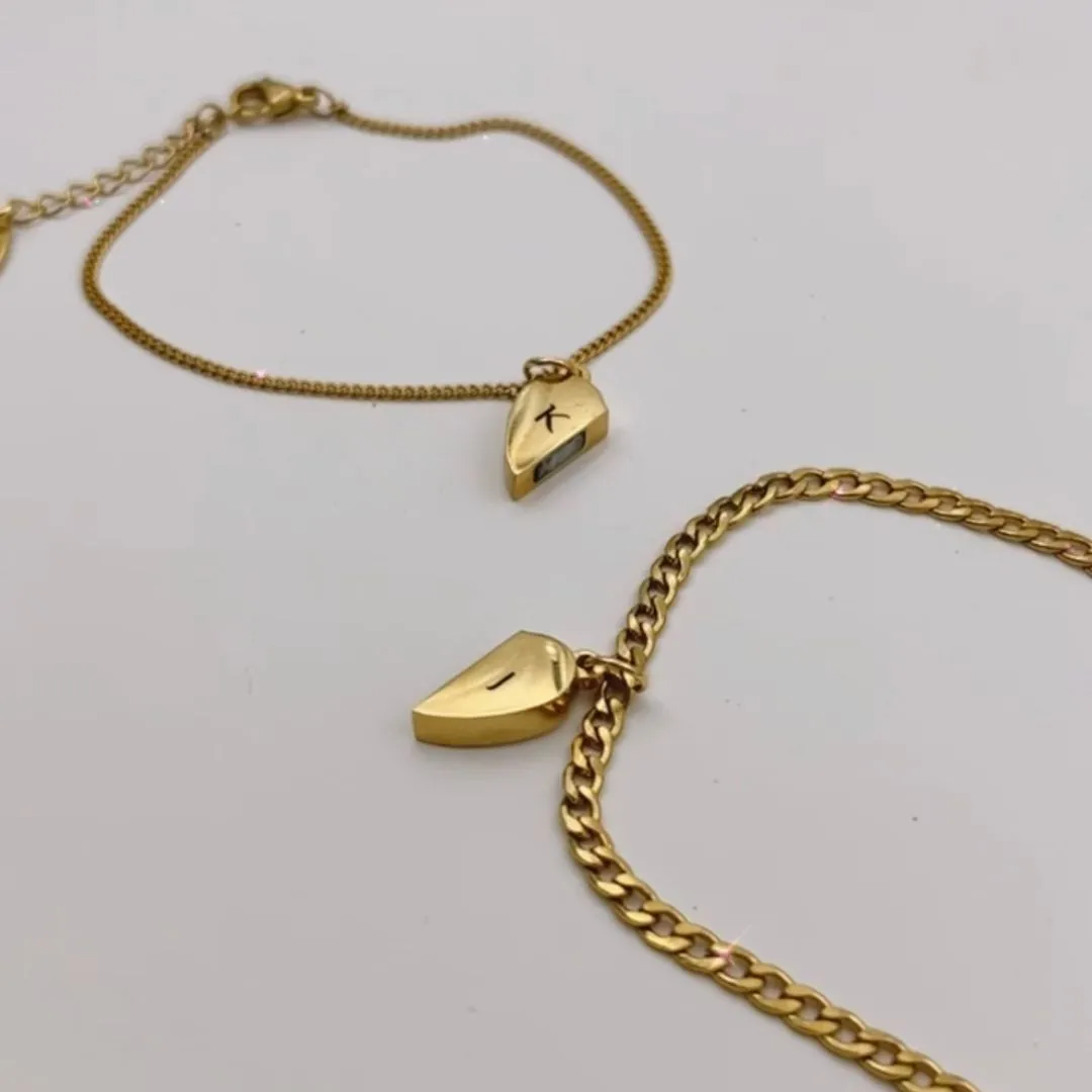 Couple Magnetic Heart Gold Filled Curb Bracelets with Lazer Engraved Pre-order