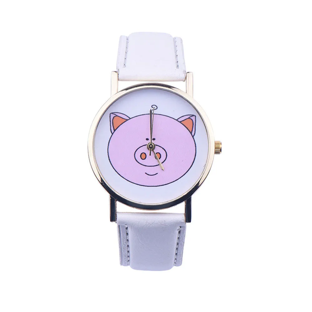 Creative Boy Girl Watch Kids Cute Pig Printed Watches Faux Leather Men Analog Watch Student Relogio