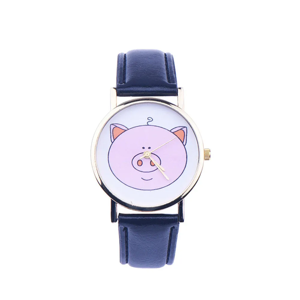 Creative Boy Girl Watch Kids Cute Pig Printed Watches Faux Leather Men Analog Watch Student Relogio