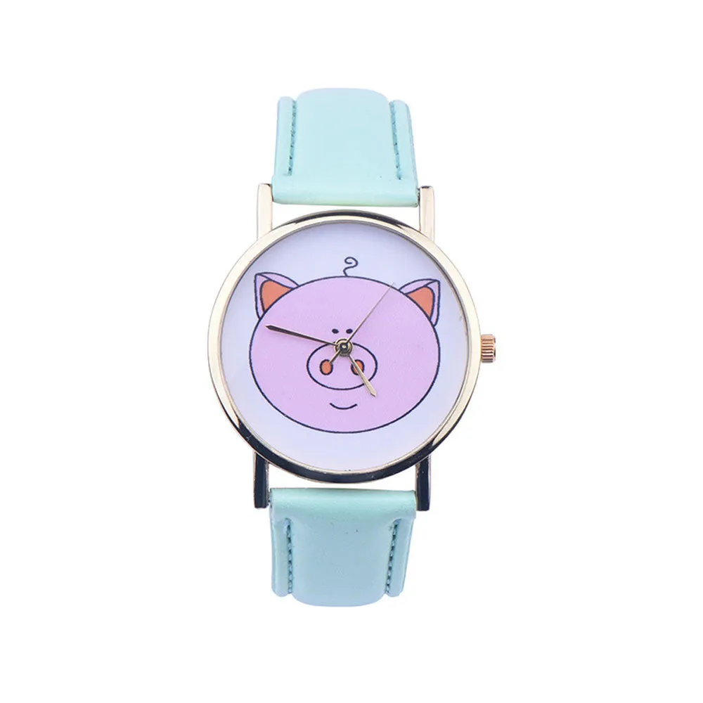 Creative Boy Girl Watch Kids Cute Pig Printed Watches Faux Leather Men Analog Watch Student Relogio