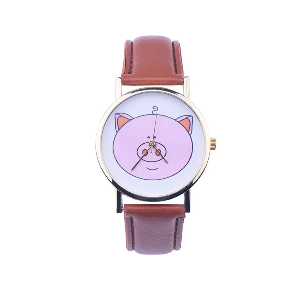 Creative Boy Girl Watch Kids Cute Pig Printed Watches Faux Leather Men Analog Watch Student Relogio