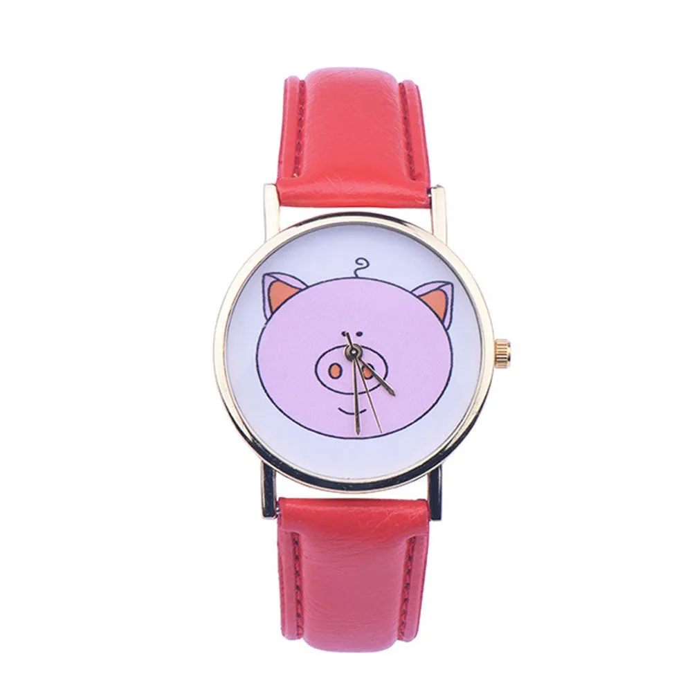 Creative Boy Girl Watch Kids Cute Pig Printed Watches Faux Leather Men Analog Watch Student Relogio