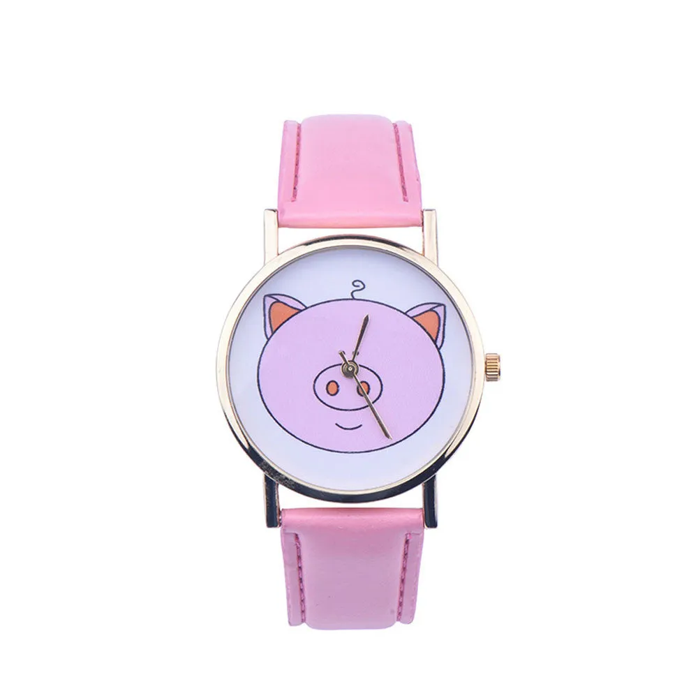 Creative Boy Girl Watch Kids Cute Pig Printed Watches Faux Leather Men Analog Watch Student Relogio