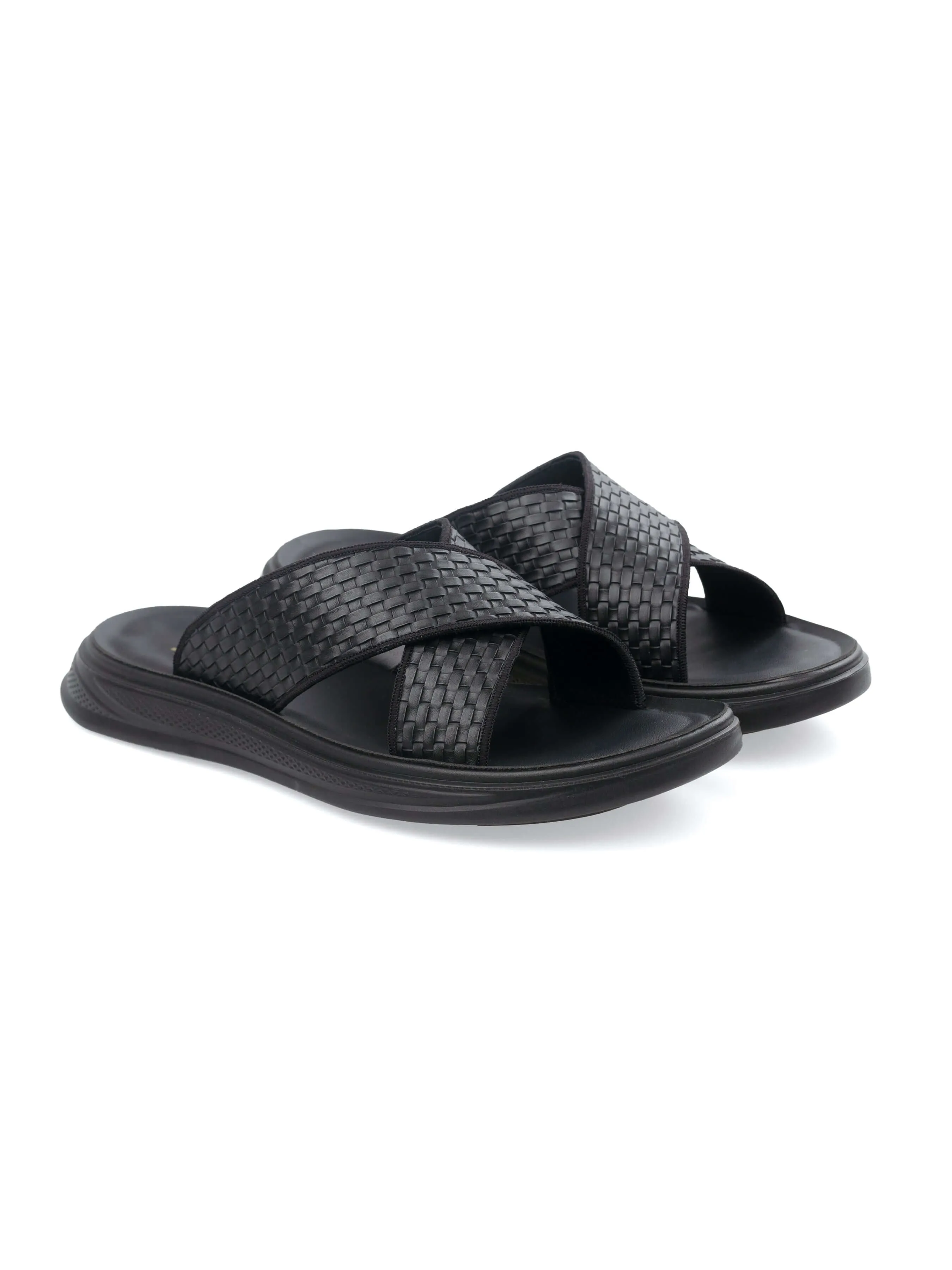 Woven Black Cross Strap Sandal