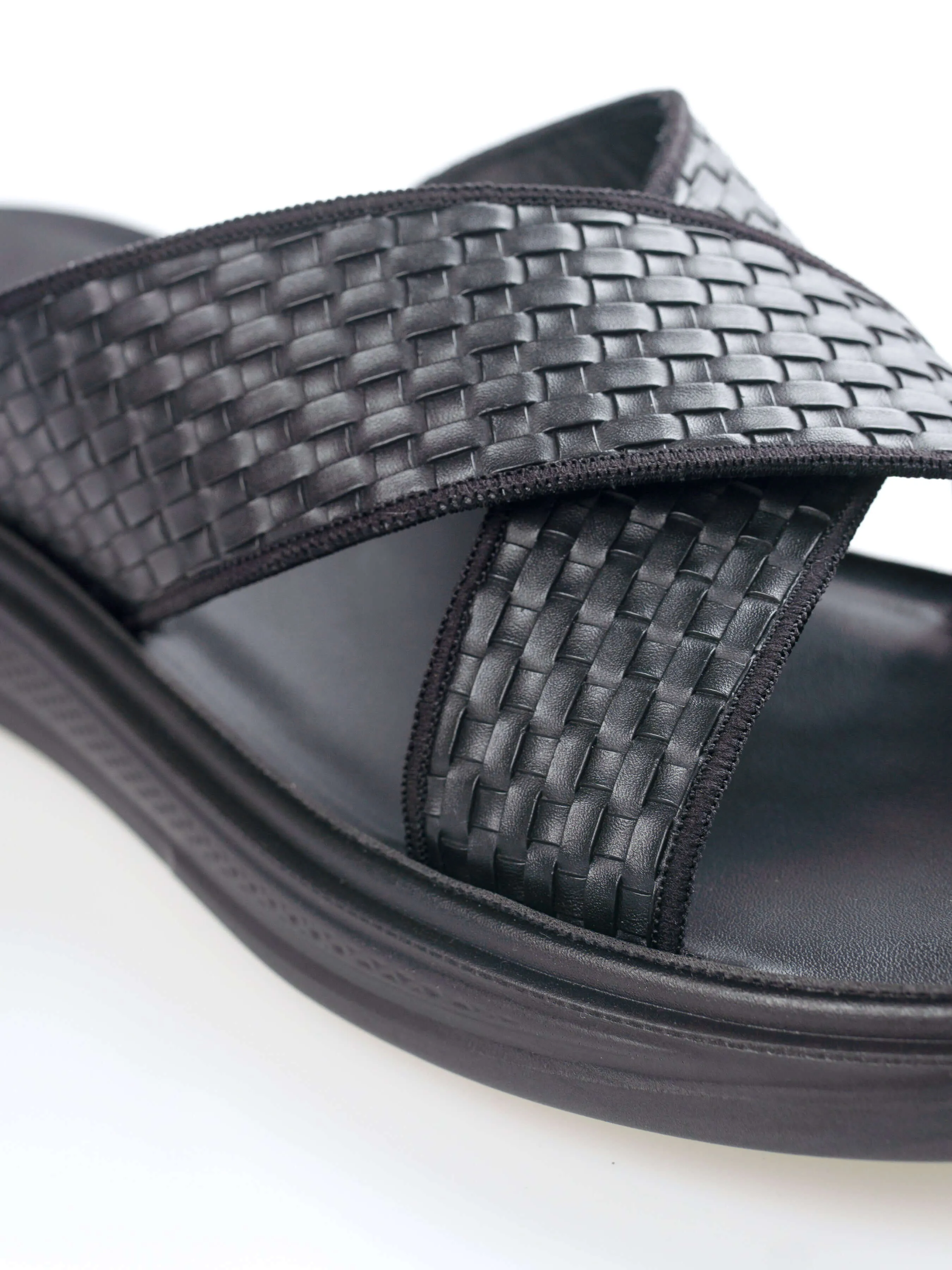 Woven Black Cross Strap Sandal