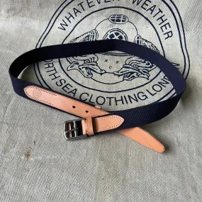 Webbing And Leather Belt - NAVY / RUSSET narrow