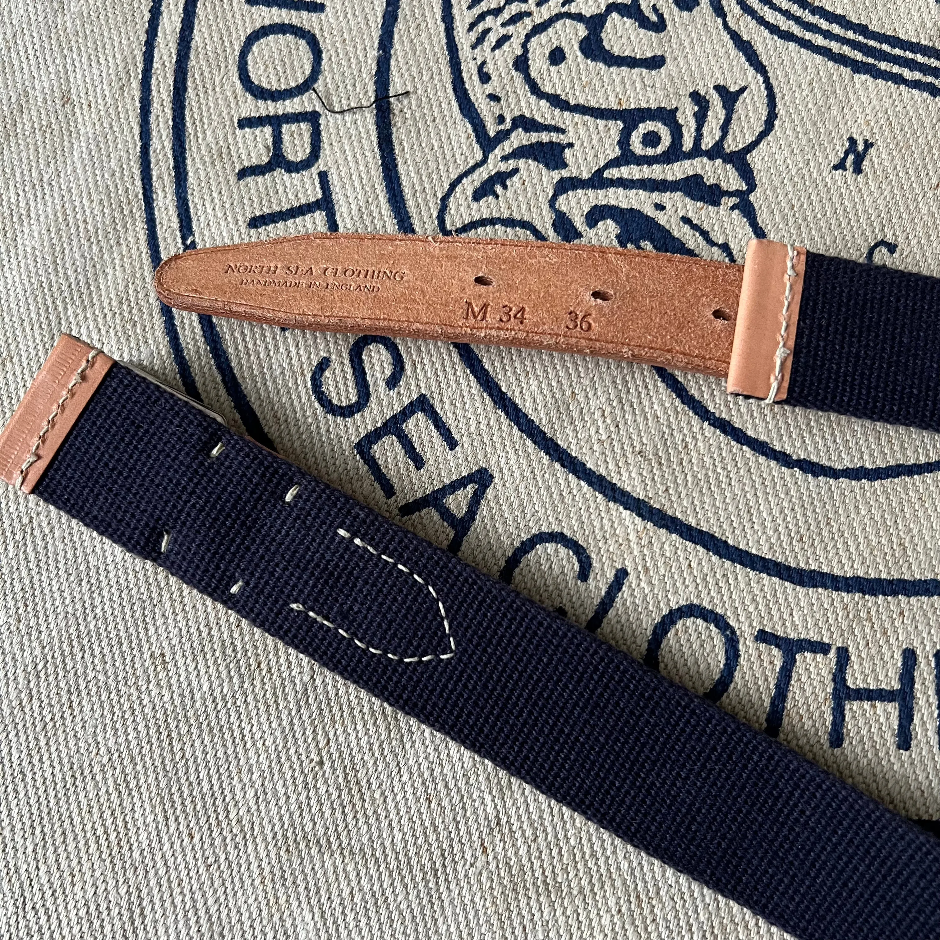 Webbing And Leather Belt - NAVY / RUSSET narrow