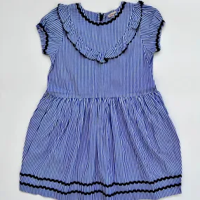 8 Years Blue And White Stripe Cotton Dress in Caramel