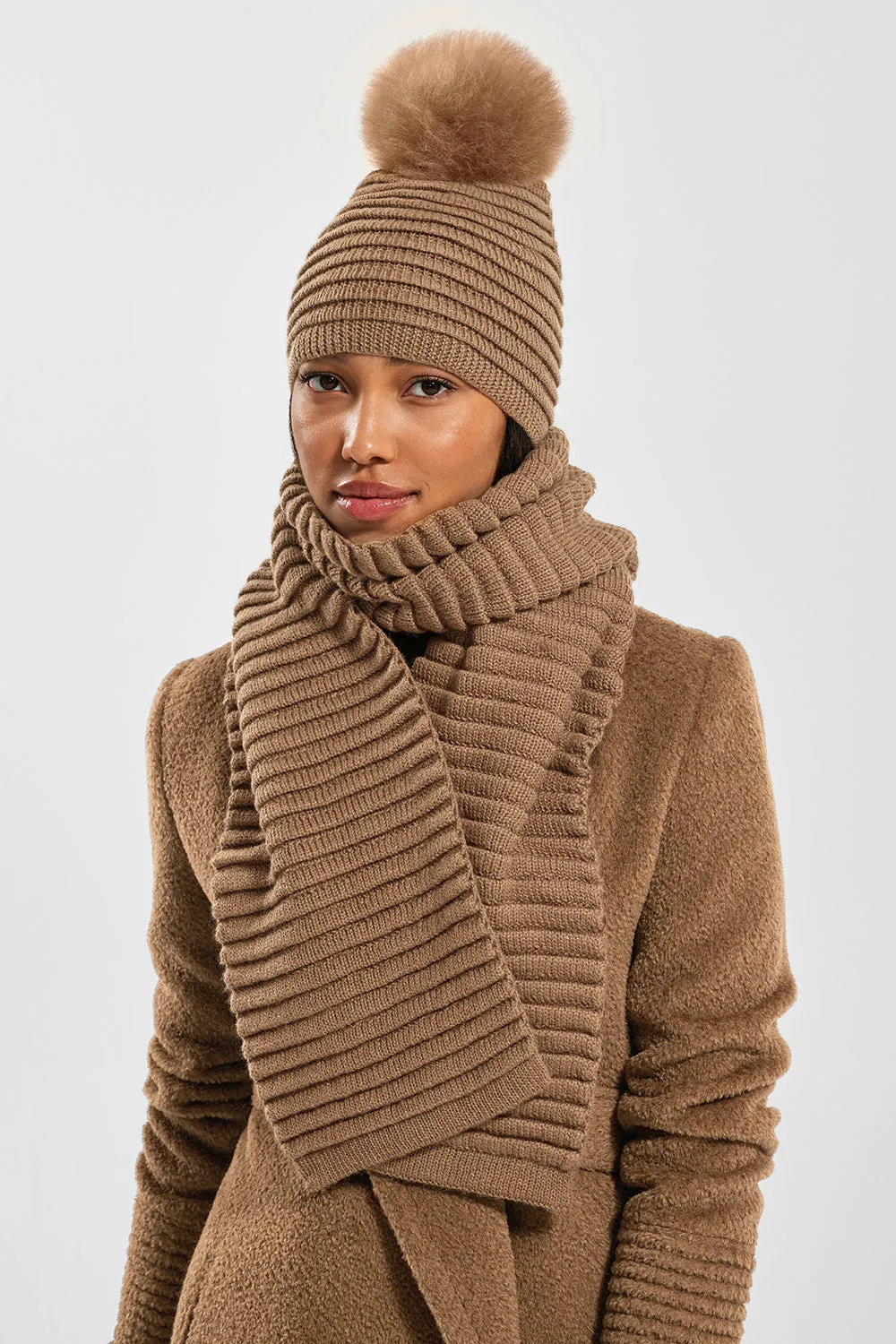 Sentaler Dark Camel Ribbed Scarf