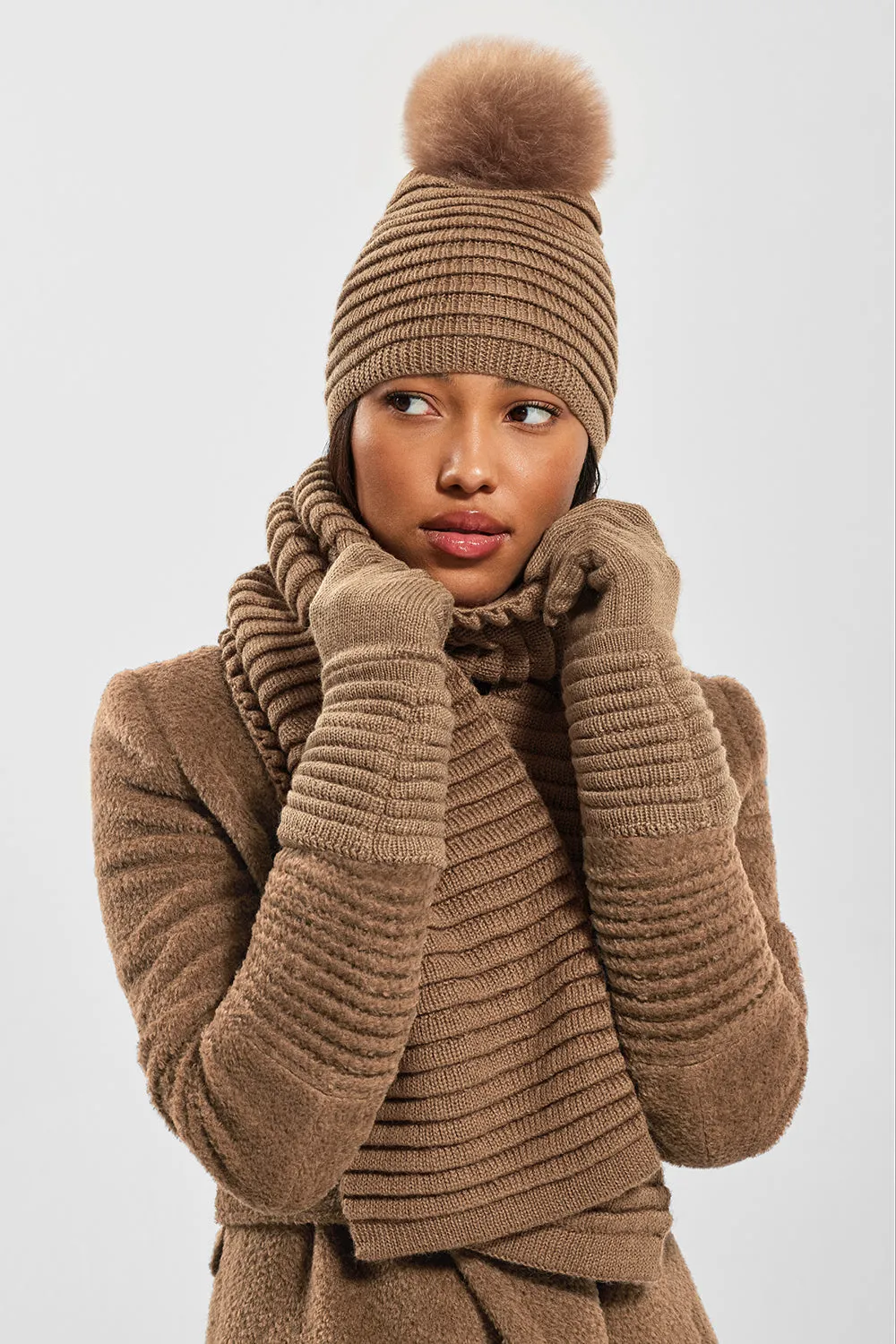 Sentaler Dark Camel Ribbed Scarf