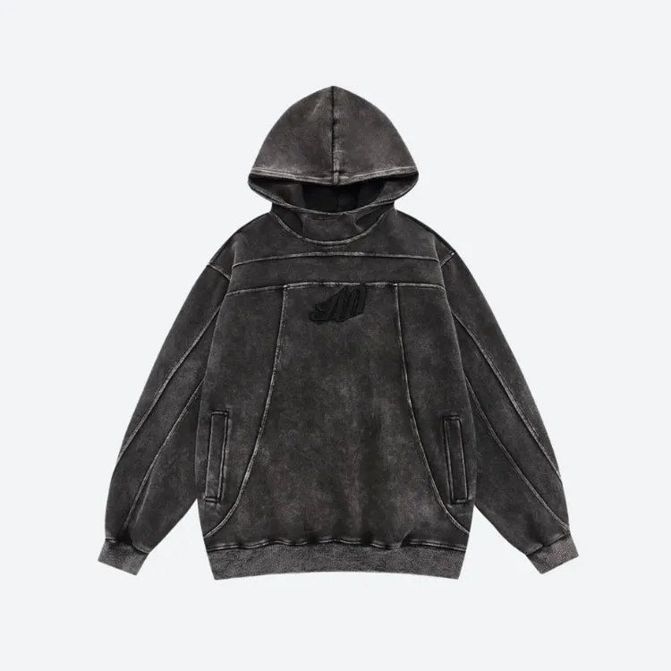 Washed Embroidered Grunge Hoodie