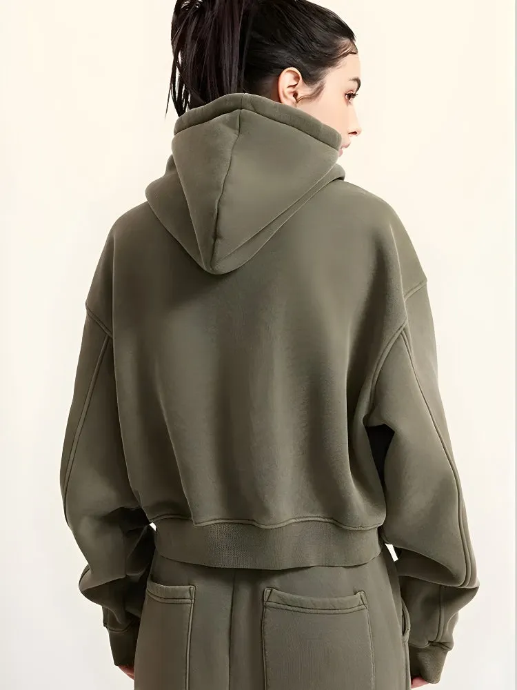 Zip-Up Cropped Double Hoodie