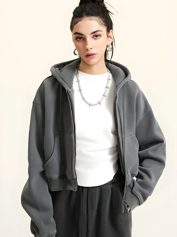 Zip-Up Cropped Double Hoodie