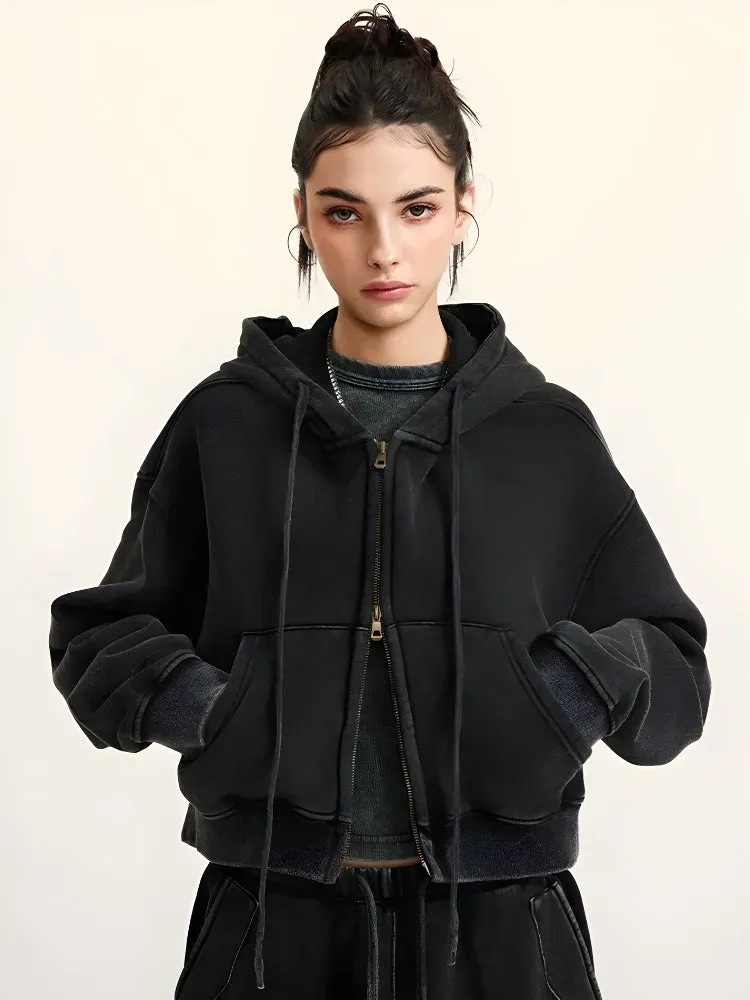 Zip-Up Cropped Double Hoodie