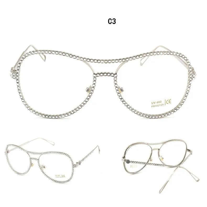 Diamond Metal Frame Clear Lens Sunglasses for Women