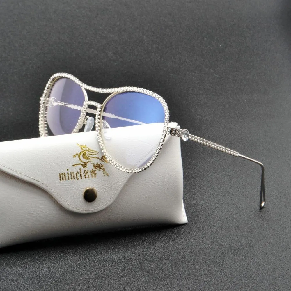 Diamond Metal Frame Clear Lens Sunglasses for Women