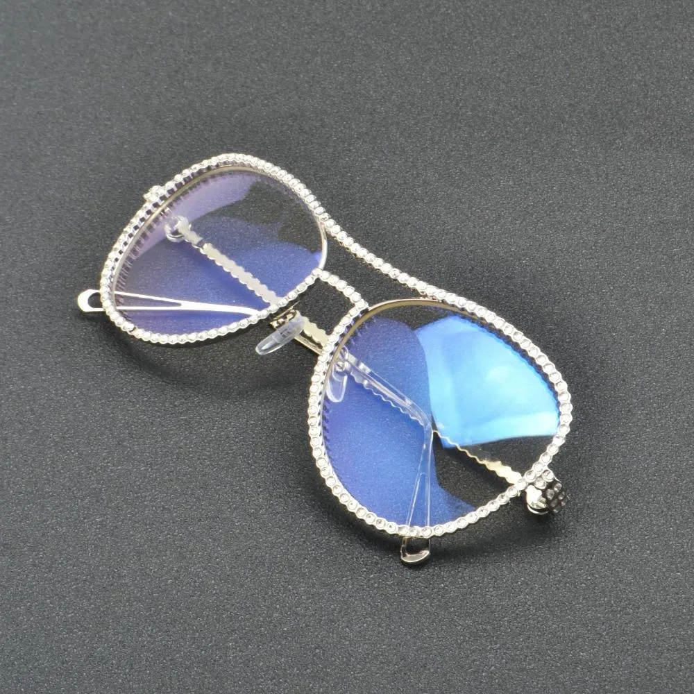 Diamond Metal Frame Clear Lens Sunglasses for Women