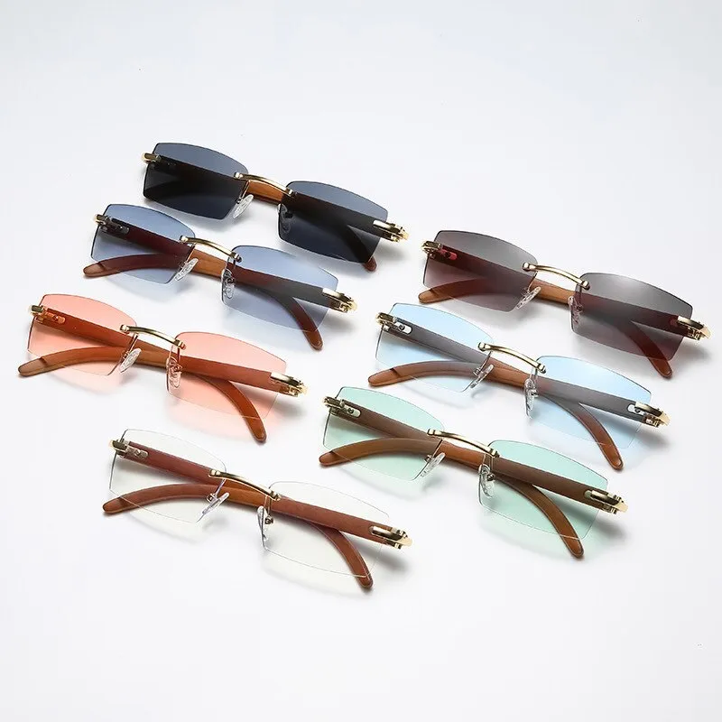 Designer Imitation Wood Rectangle Sunglasses for Women